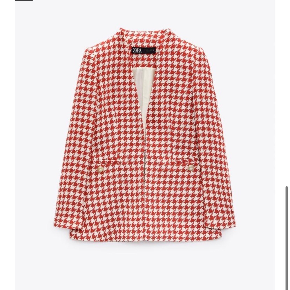 Zara Red and White Houndstooth Blazer Tailored Fit - Picture 4 of 12